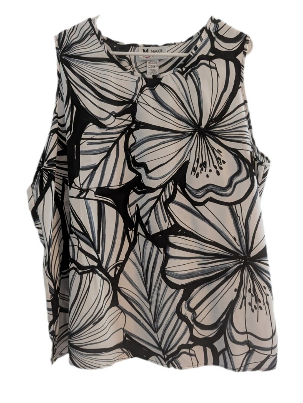 Maggie Sweet White Black & Gray Floral Sleeveless Blouse 2X